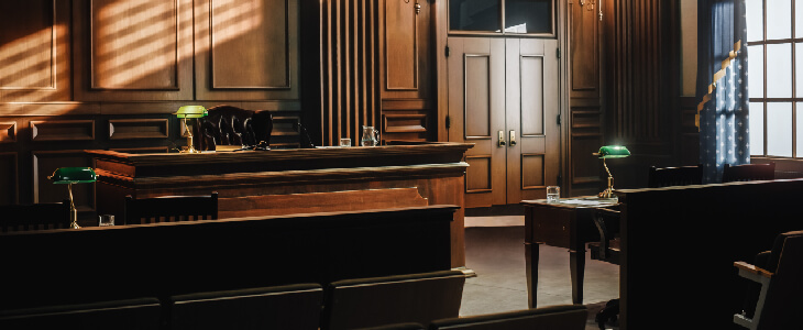 inside of an empty court room litiagation